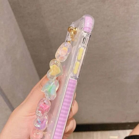 NWT IPhone 13 Pro Max Clear Colorful Case with Hearts Hand Strap - Picture 3 of 5